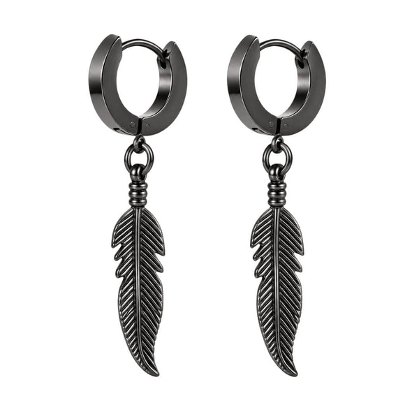 PLUME GUNMETAL GREY - Pure Titanium Steel Ear Hoop Earrings for Men & Boys (2 Pcs)