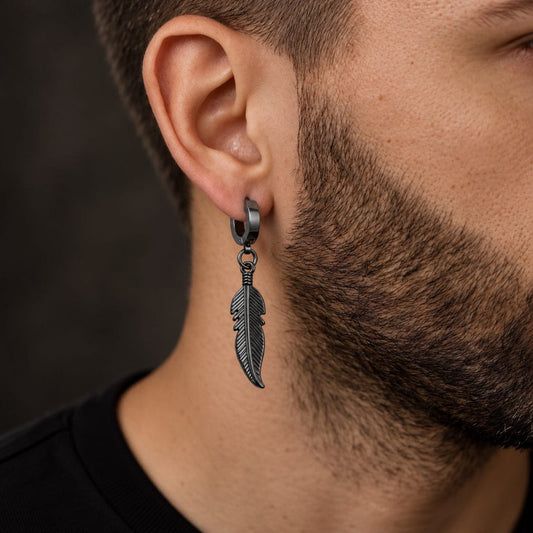 THE MEN THING Nose & Ear Ring Pair  (Both Ears) PLUME GUNMETAL GREY - Pure Titanium Steel Ear Hoop Earrings for Men & Boys (2 Pcs)