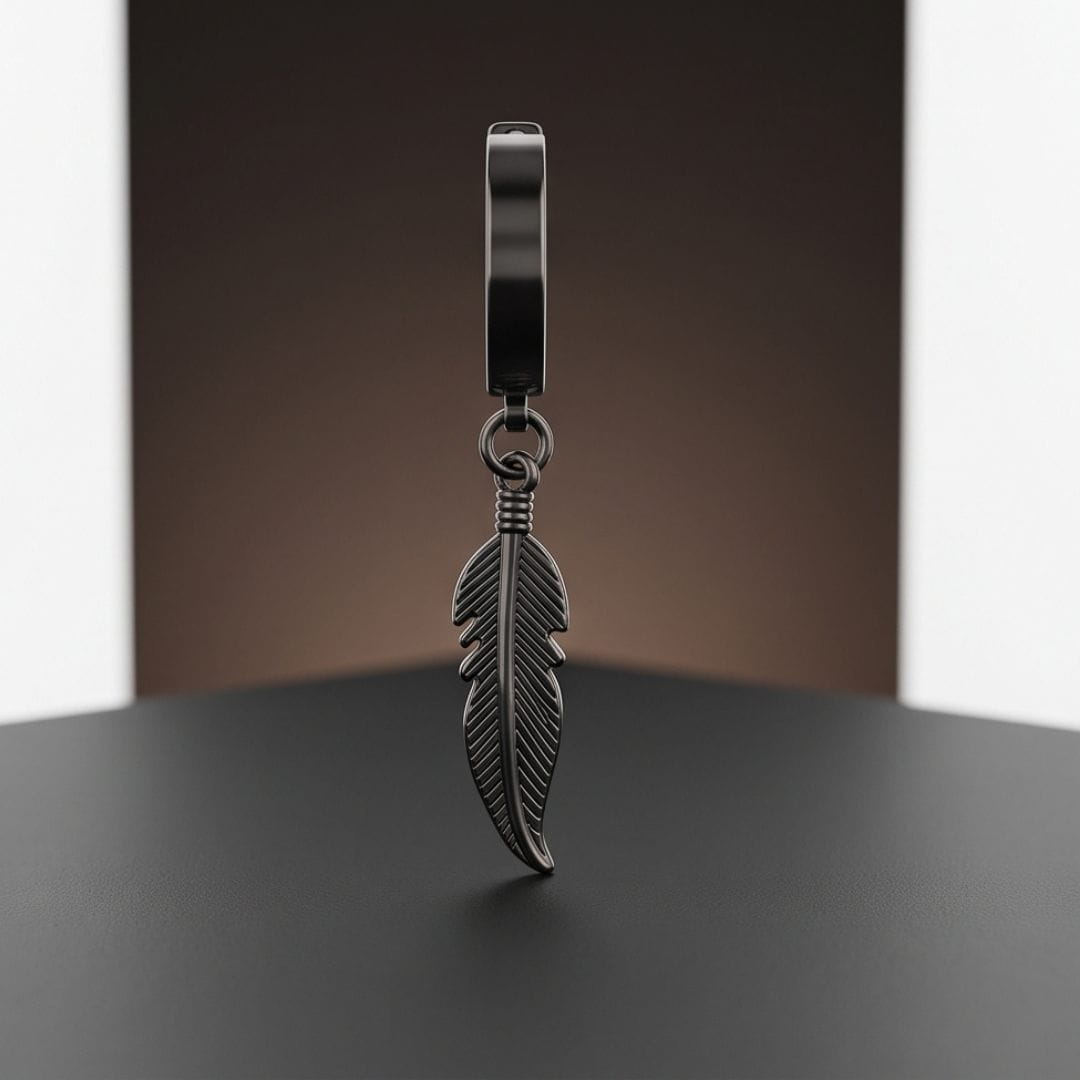 THE MEN THING Nose & Ear Ring Pair  (Both Ears) PLUME GUNMETAL GREY - Pure Titanium Steel Ear Hoop Earrings for Men & Boys (2 Pcs)