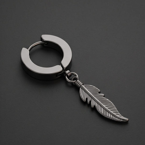 PLUME GUNMETAL GREY - Pure Titanium Steel Ear Hoop Earrings for Men & Boys (2 Pcs)