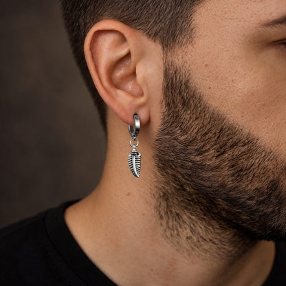 THE MEN THING Nose & Ear Ring Pair  (Both Ears) PLUME SILVER - Pure Titanium Steel Ear Hoop Earrings for Men & Boys (2 Pcs)