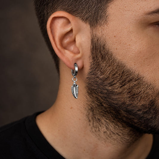 THE MEN THING Nose & Ear Ring Pair  (Both Ears) PLUME SILVER - Pure Titanium Steel Ear Hoop Earrings for Men & Boys (2 Pcs)