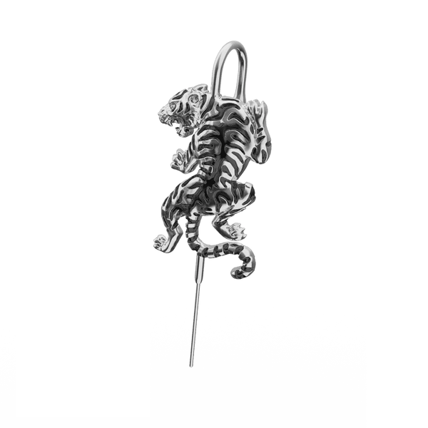 POUNCE TIGER - Pure Titanium Steel Ear Crawler Hook Pin Cuff Earrings for Men & Boys (2 Pcs)