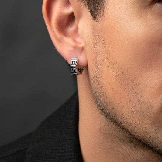 THE MEN THING Nose & Ear Ring Pair (Both Ears) PRIME LINK - Titanium Steel Hoop Earrings for Men & Boys (2 Pcs)