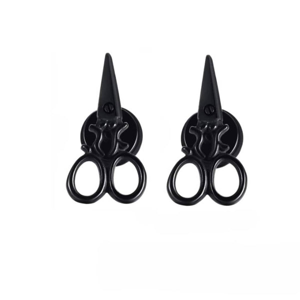 SCISSORS STUDS BLACK - Pure Titanium Steel Piercing Ear Earrings for Men & Boys (2 Pcs)