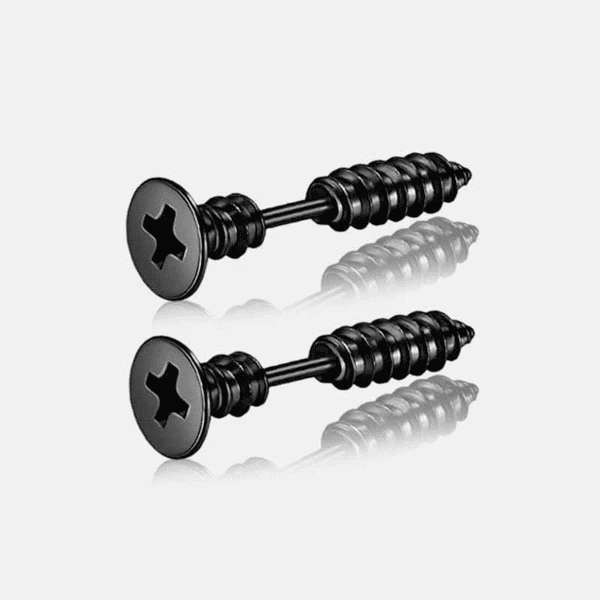 SCREWHEAD - BLACK - Pure Titanium Steel Ear Hoop Earrings for Men & Boys (2 Pcs)