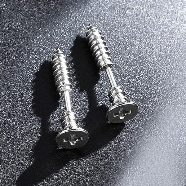 SCREWHEAD - SILVER - Pure Titanium Steel Ear Hoop Earrings for Men & Boys (2 Pcs)