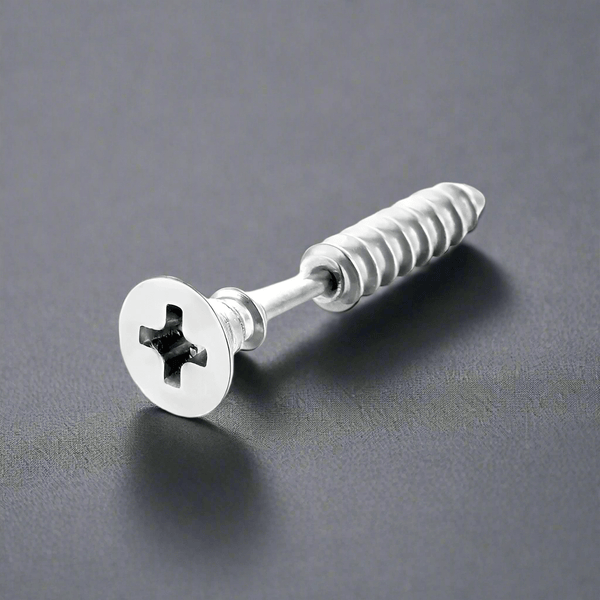 SCREWHEAD - SILVER - Pure Titanium Steel Ear Hoop Earrings for Men & Boys (2 Pcs)