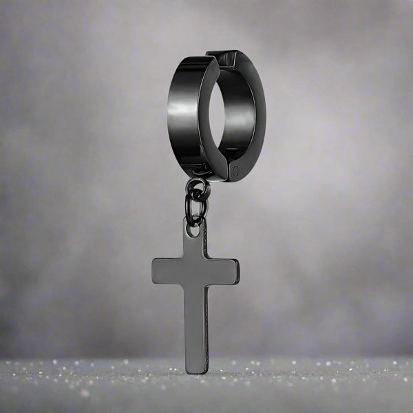 SHADOW CROSS - BLACK - Pure Titanium Steel Ear Hoop Earrings for Men & Boys (2 Pcs)