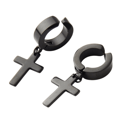 THE MEN THING Nose & Ear Ring Pair  (Both Ears) SHADOW CROSS - BLACK - Pure Titanium Steel Ear Hoop Earrings for Men & Boys (2 Pcs)