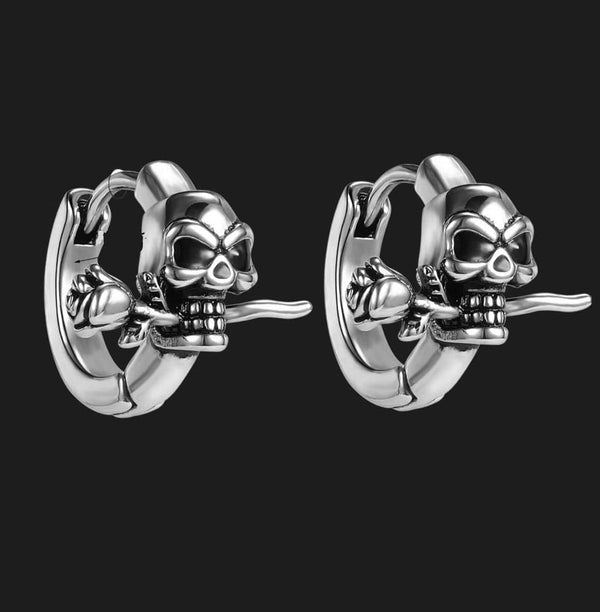 SINISTER ROSE - Titanium Steel Hoop Earrings for Men & Boys (2 Pcs)