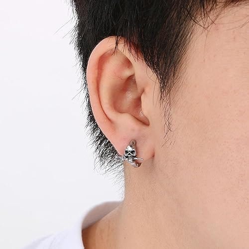 SINISTER ROSE - Titanium Steel Hoop Earrings for Men & Boys (2 Pcs)