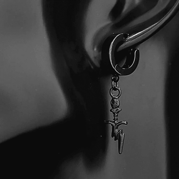 SKULL DAGGER BLACK - Pure Titanium Steel Ear Hoop Earrings for Men & Boys (2 Pcs)