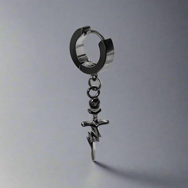 SKULL DAGGER BLACK - Pure Titanium Steel Ear Hoop Earrings for Men & Boys (2 Pcs)