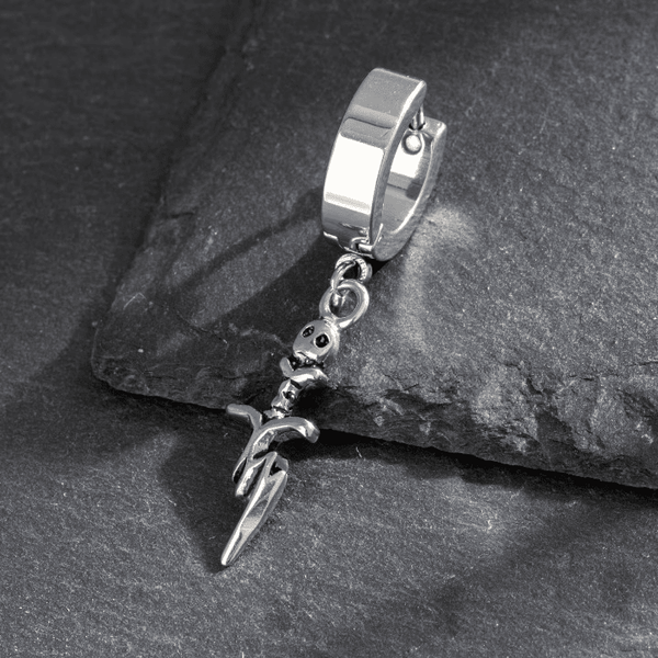 SKULL DAGGER SILVER - Pure Titanium Steel Ear Hoop Earrings for Men & Boys (2 Pcs)