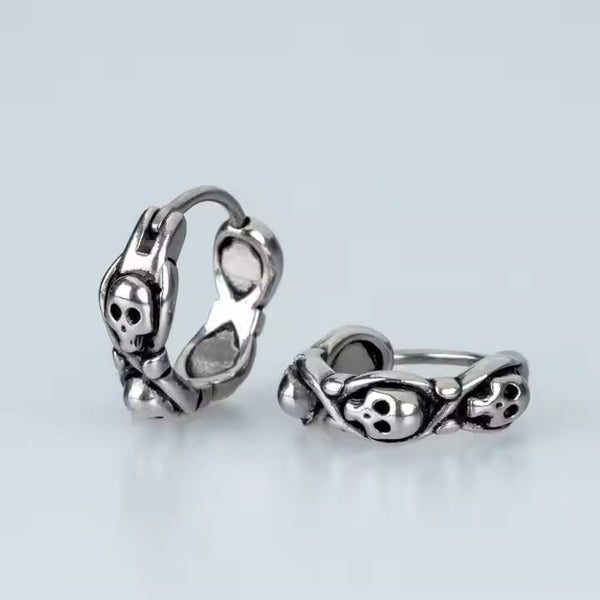 SKULL RIOT - Titanium Steel Hoop Earrings for Men & Boys (2 Pcs)