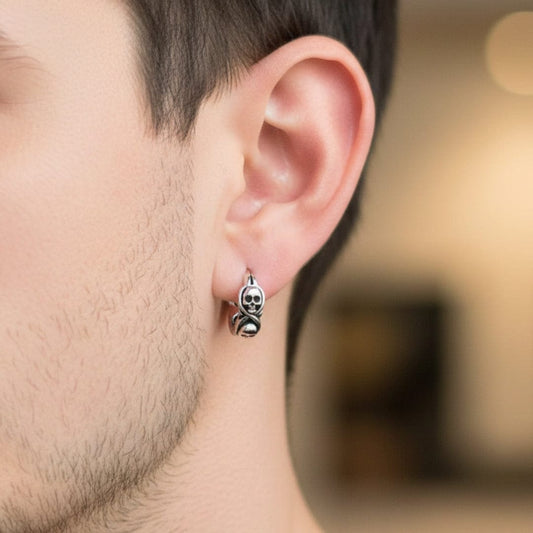 THE MEN THING Nose & Ear Ring Pair (Both Ears) SKULL RIOT - Titanium Steel Hoop Earrings for Men & Boys (2 Pcs)