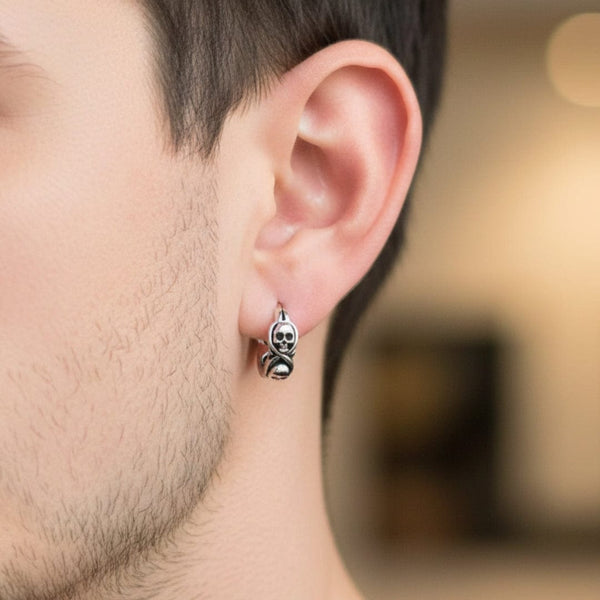 SKULL RIOT - Titanium Steel Hoop Earrings for Men & Boys (2 Pcs)