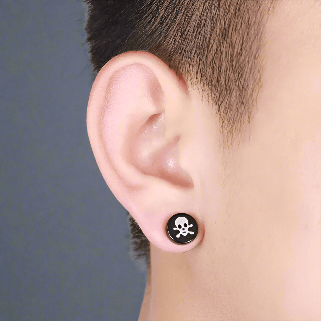 THE MEN THING Nose & Ear Ring Pair  (Both Ears) SKULLIX - Magnetic Non-Piercing Pure Titanium Steel Studs Earrings for Men & Boys (2 Pcs)