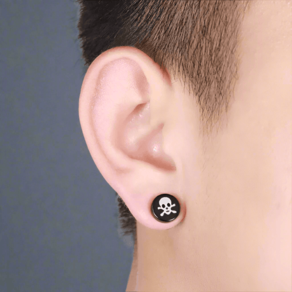 THE MEN THING Nose & Ear Ring Pair  (Both Ears) SKULLIX - Magnetic Non-Piercing Pure Titanium Steel Studs Earrings for Men & Boys (2 Pcs)