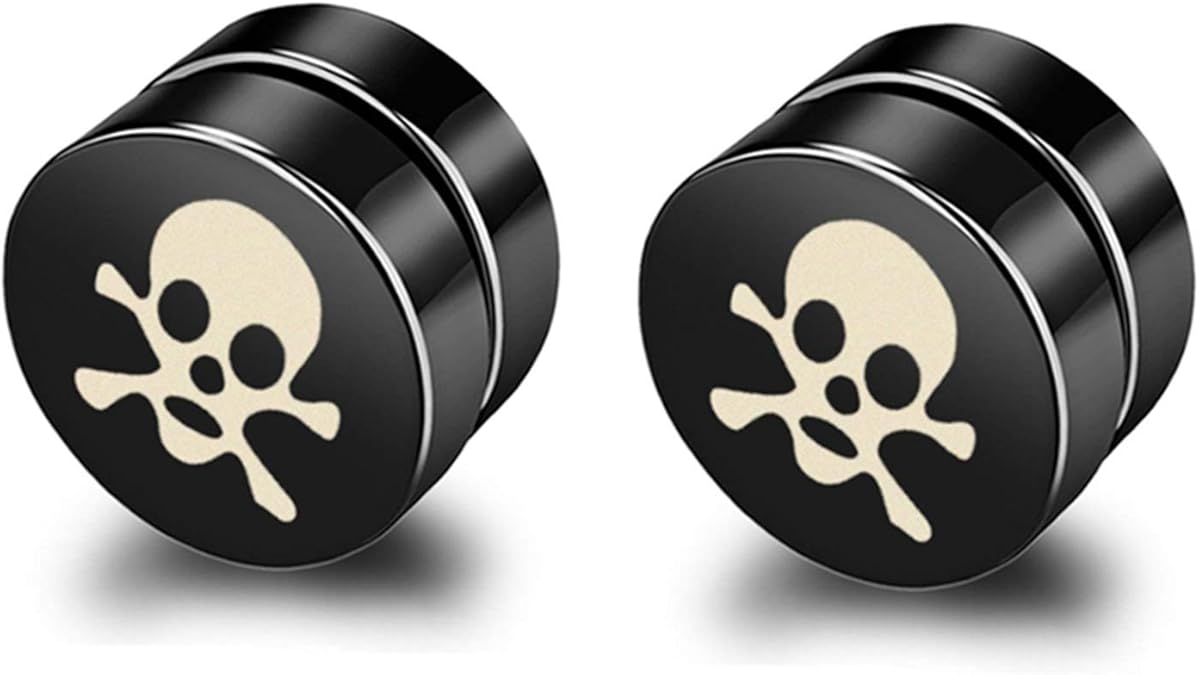 THE MEN THING Nose & Ear Ring Pair  (Both Ears) SKULLIX - Magnetic Non-Piercing Pure Titanium Steel Studs Earrings for Men & Boys (2 Pcs)