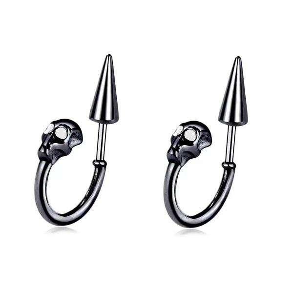 SKULLSCAPE - BLACK  - Pure Titanium Steel Ear Hoop Earrings for Men & Boys (2 Pcs)