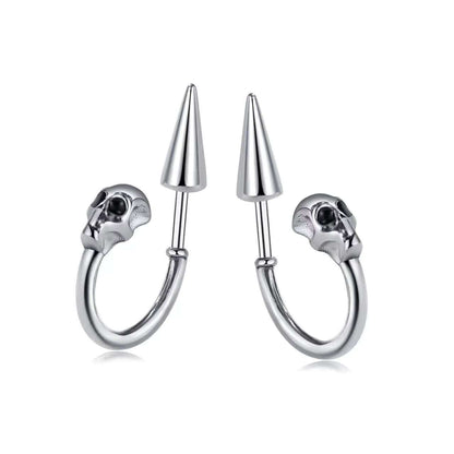 THE MEN THING Nose & Ear Ring Pair  (Both Ears) SKULLSCAPE - SILVER  - Pure Titanium Steel Ear Hoop Earrings for Men & Boys (2 Pcs)