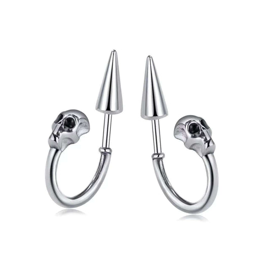 THE MEN THING Nose & Ear Ring Pair  (Both Ears) SKULLSCAPE - SILVER  - Pure Titanium Steel Ear Hoop Earrings for Men & Boys (2 Pcs)