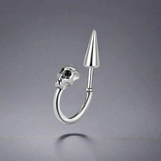 THE MEN THING Nose & Ear Ring Pair  (Both Ears) SKULLSCAPE - SILVER  - Pure Titanium Steel Ear Hoop Earrings for Men & Boys (2 Pcs)