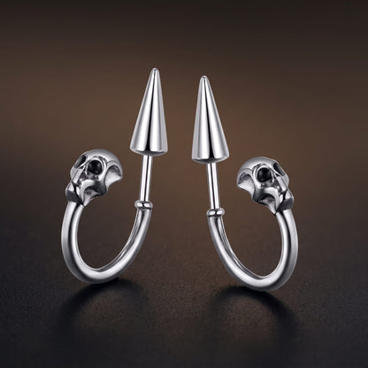 THE MEN THING Nose & Ear Ring Pair  (Both Ears) SKULLSCAPE - SILVER  - Pure Titanium Steel Ear Hoop Earrings for Men & Boys (2 Pcs)