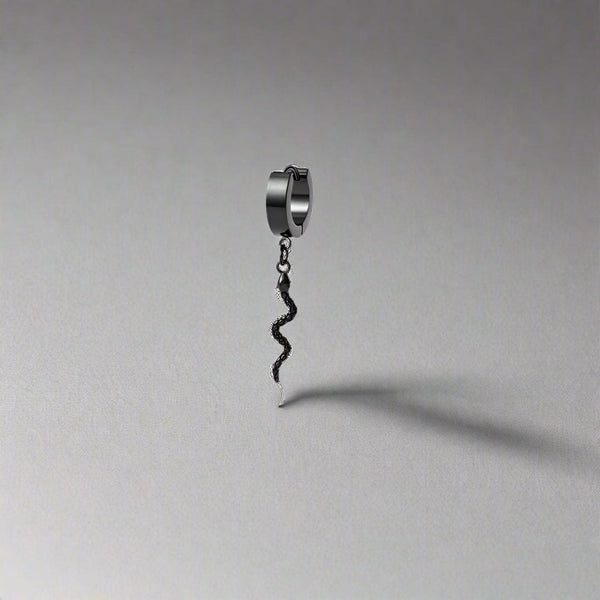 SNAKLET BLACK - Titanium Steel Hoop Earrings for Men & Boys (2 Pcs)