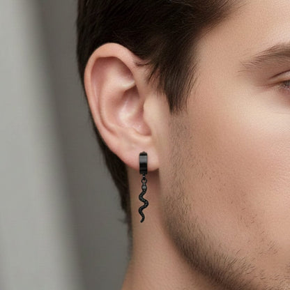 THE MEN THING Nose & Ear Ring Pair  (Both Ears) SNAKLET BLACK - Titanium Steel Hoop Earrings for Men & Boys (2 Pcs)