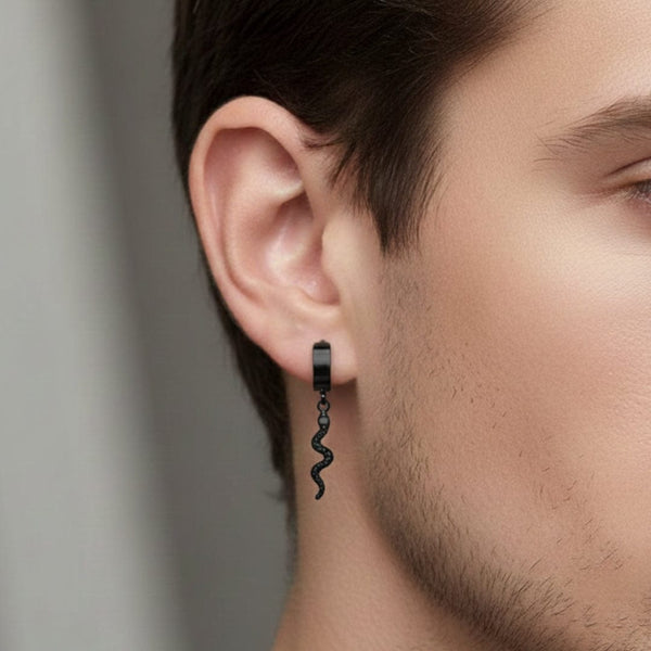 SNAKLET BLACK - Titanium Steel Hoop Earrings for Men & Boys (2 Pcs)