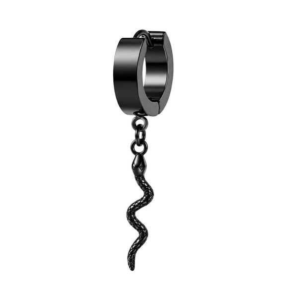 SNAKLET BLACK - Titanium Steel Hoop Earrings for Men & Boys (2 Pcs)