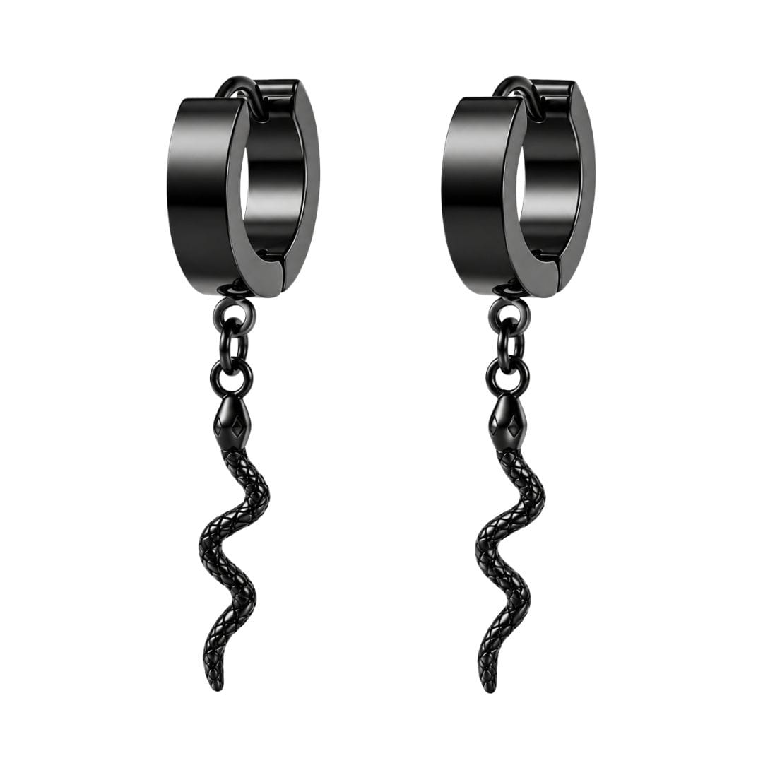 THE MEN THING Nose & Ear Ring Pair  (Both Ears) SNAKLET BLACK - Titanium Steel Hoop Earrings for Men & Boys (2 Pcs)