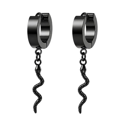 THE MEN THING Nose & Ear Ring Pair  (Both Ears) SNAKLET BLACK - Titanium Steel Hoop Earrings for Men & Boys (2 Pcs)