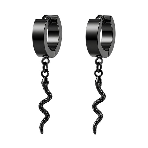 SNAKLET BLACK - Titanium Steel Hoop Earrings for Men & Boys (2 Pcs)