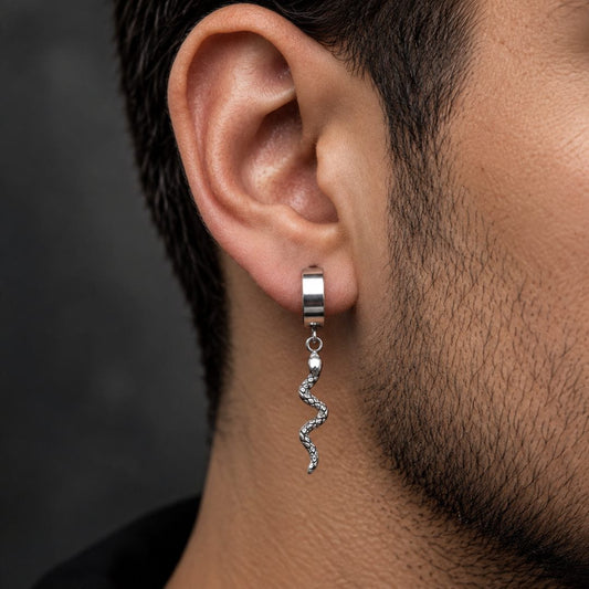 THE MEN THING Nose & Ear Ring Pair  (Both Ears) SNAKLET SILVER - Titanium Steel Hoop Earrings for Men & Boys (2 Pcs)