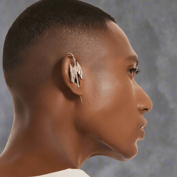 SOAR DRAGON - Pure Titanium Steel Ear Crawler Hook Pin Cuff Earrings for Men & Boys (2 Pcs)