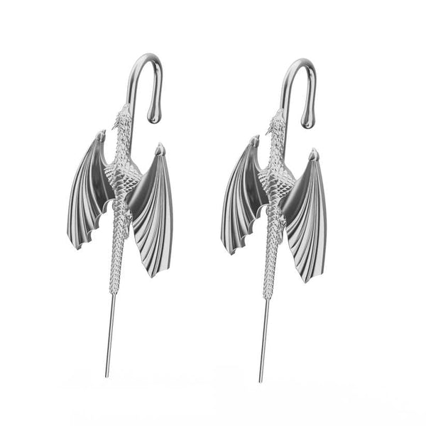 SOAR DRAGON - Pure Titanium Steel Ear Crawler Hook Pin Cuff Earrings for Men & Boys (2 Pcs)