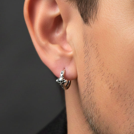 THE MEN THING Nose & Ear Ring Pair (Both Ears) SPECTER LINK - Titanium Steel Hoop Earrings for Men & Boys (2 Pcs)