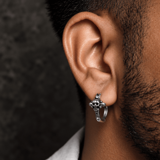 THE MEN THING Nose & Ear Ring Pair (Both Ears) SPECTER LINK - Titanium Steel Hoop Earrings for Men & Boys (2 Pcs)