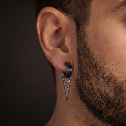 THE MEN THING Nose & Ear Ring Pair  (Both Ears) SPIKE DROP BLACK- Pure Titanium Steel Ear Hoop Earrings for Men & Boys (2 Pcs)