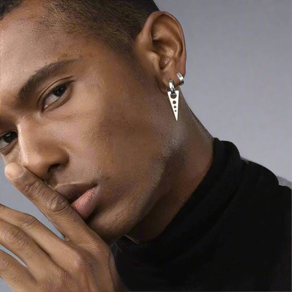 SPIKE DROP SILVER - Pure Titanium Steel Ear Hoop Earrings for Men & Boys (2 Pcs)