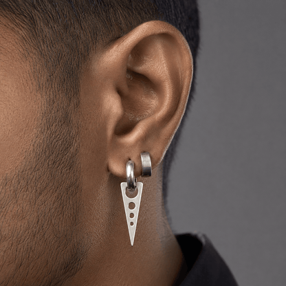 THE MEN THING Nose & Ear Ring Pair  (Both Ears) SPIKE DROP SILVER - Pure Titanium Steel Ear Hoop Earrings for Men & Boys (2 Pcs)