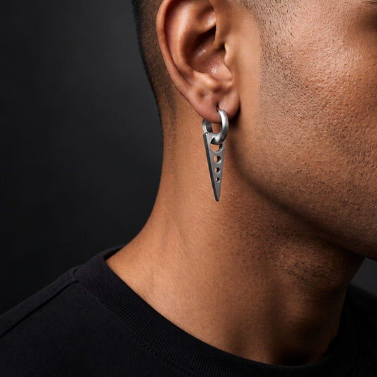 THE MEN THING Nose & Ear Ring Pair  (Both Ears) SPIKE DROP SILVER - Pure Titanium Steel Ear Hoop Earrings for Men & Boys (2 Pcs)
