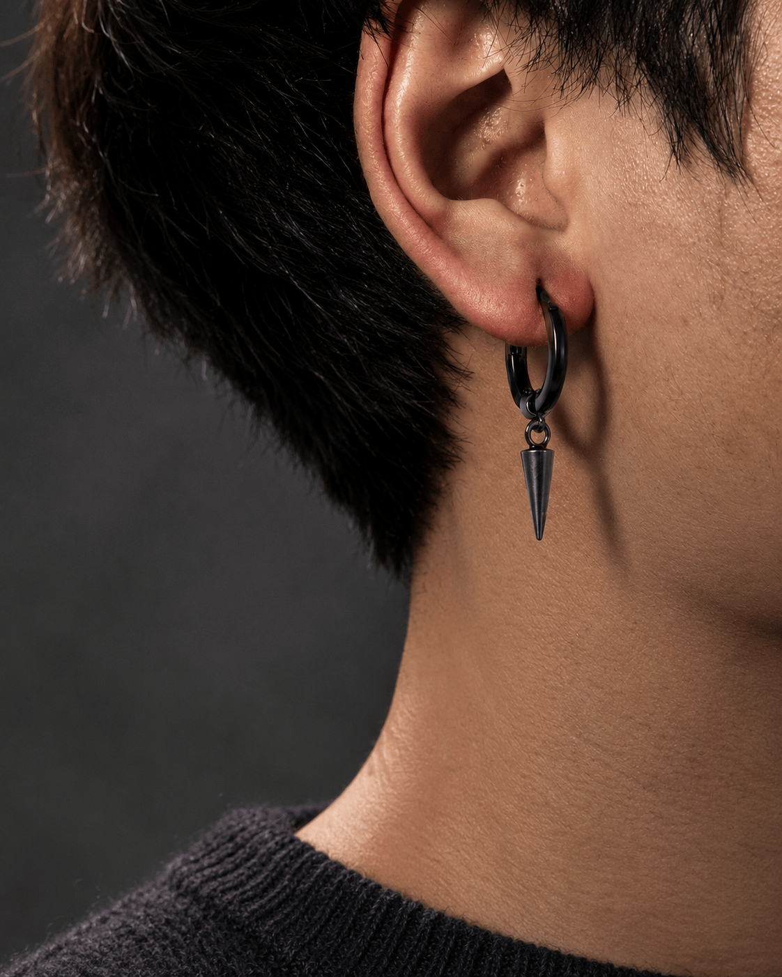 THE MEN THING Nose & Ear Ring Pair  (Both Ears) SPIREHOOP - BLACK - Pure Titanium Steel Ear Hoop Earrings for Men & Boys (2 Pcs)