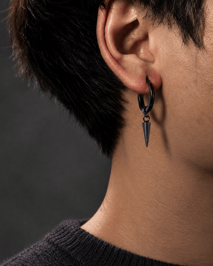 THE MEN THING Nose & Ear Ring Pair  (Both Ears) SPIREHOOP - BLACK - Pure Titanium Steel Ear Hoop Earrings for Men & Boys (2 Pcs)