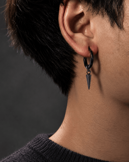 THE MEN THING Nose & Ear Ring Pair  (Both Ears) SPIREHOOP - BLACK - Pure Titanium Steel Ear Hoop Earrings for Men & Boys (2 Pcs)
