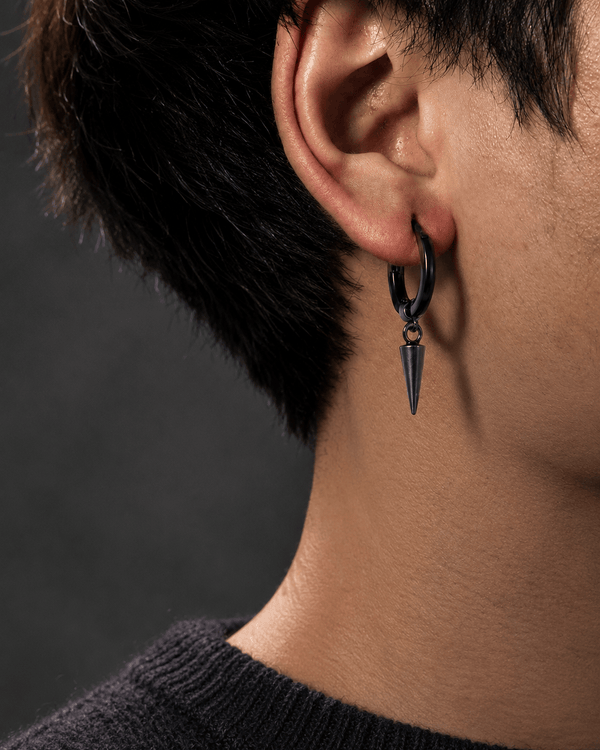SPIREHOOP - BLACK - Pure Titanium Steel Ear Hoop Earrings for Men & Boys (2 Pcs)